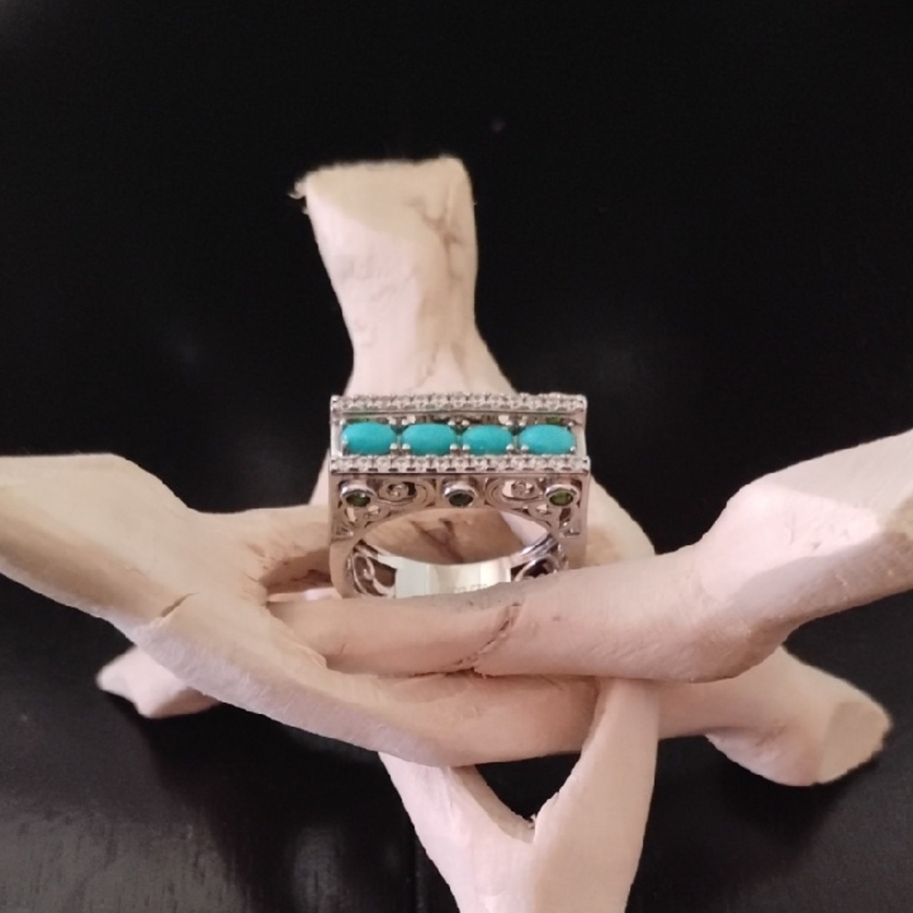 Sleeping Beauty Turquoise Welo Opal Flip Ring in Rhodium Over 925 Sterling